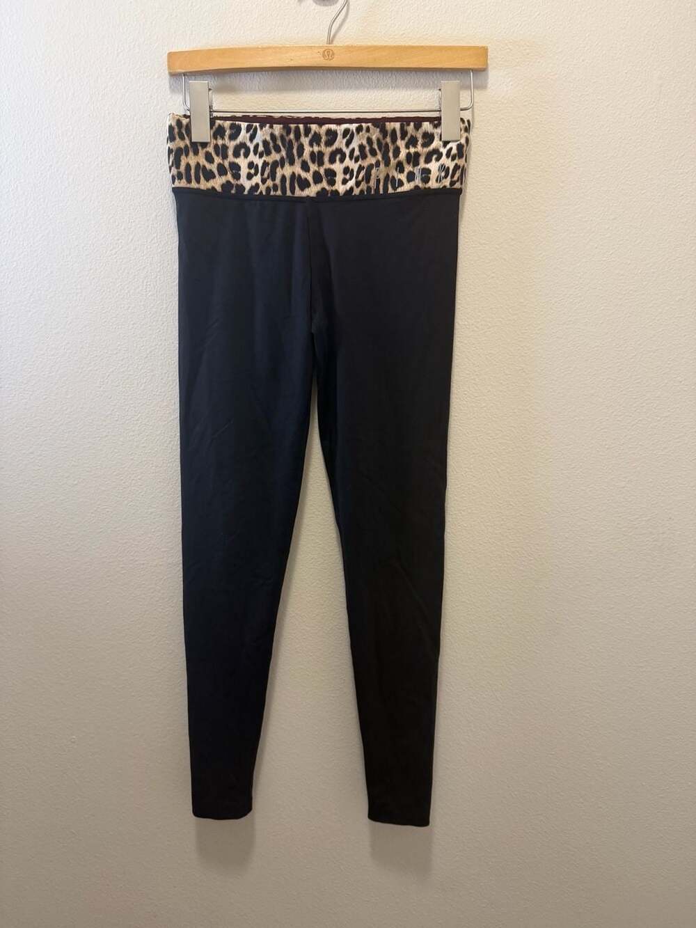 PINK Victoria's Secret Black Foldover Waist Leggings with Leopard Print